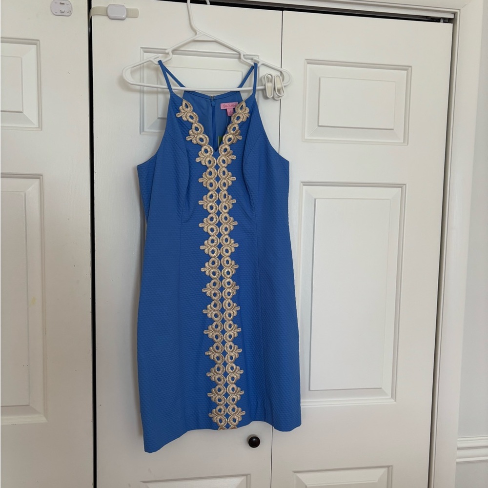 Lilly Pulitzer Pearl Blue and Gold Shift Dress, NWT